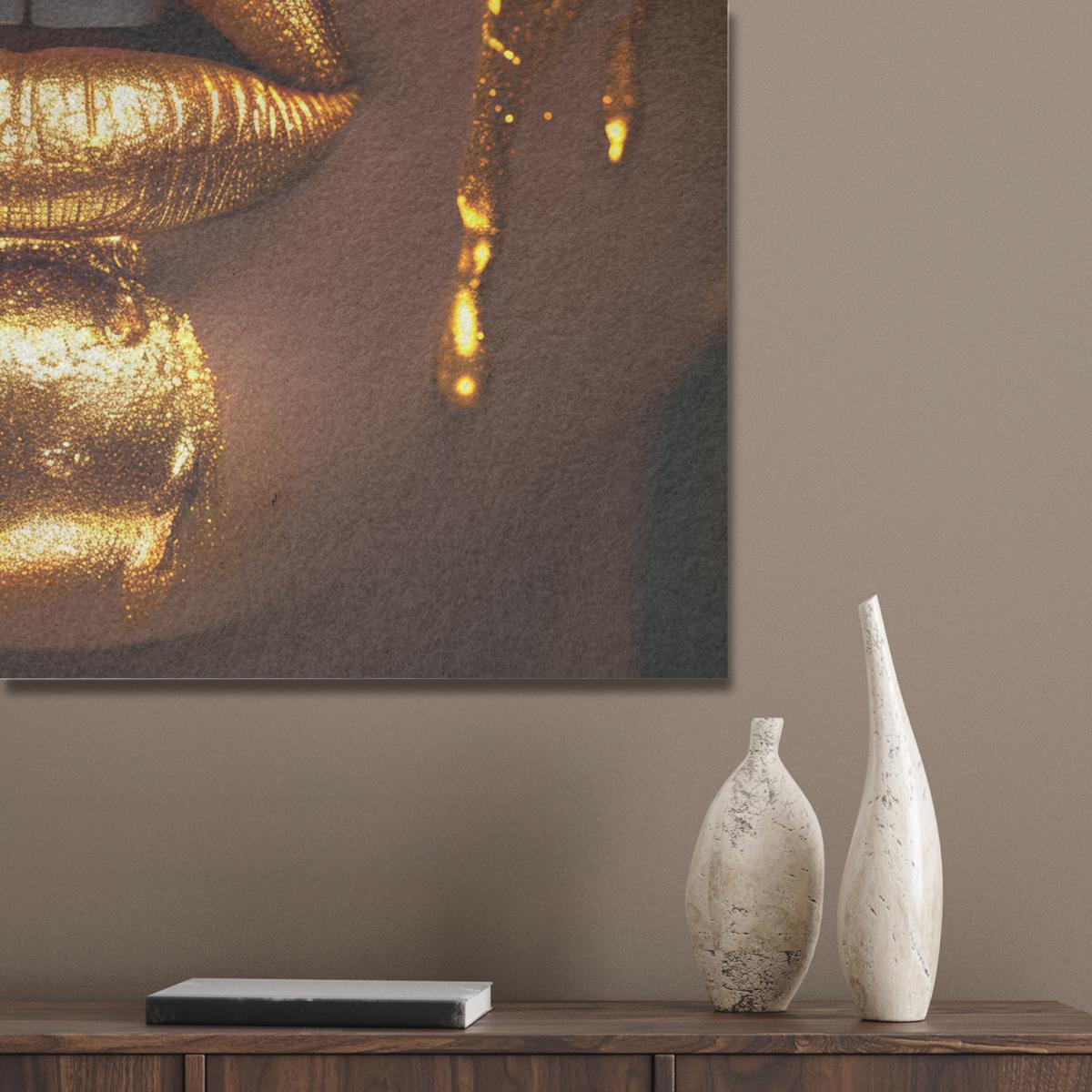 AKUSTIKBILD Frau - Gold - Luxus - Porträt Gemälde 80x60 cm - Goldfarben, Kunststoff (80/60/0.9cm) - MuchoWow