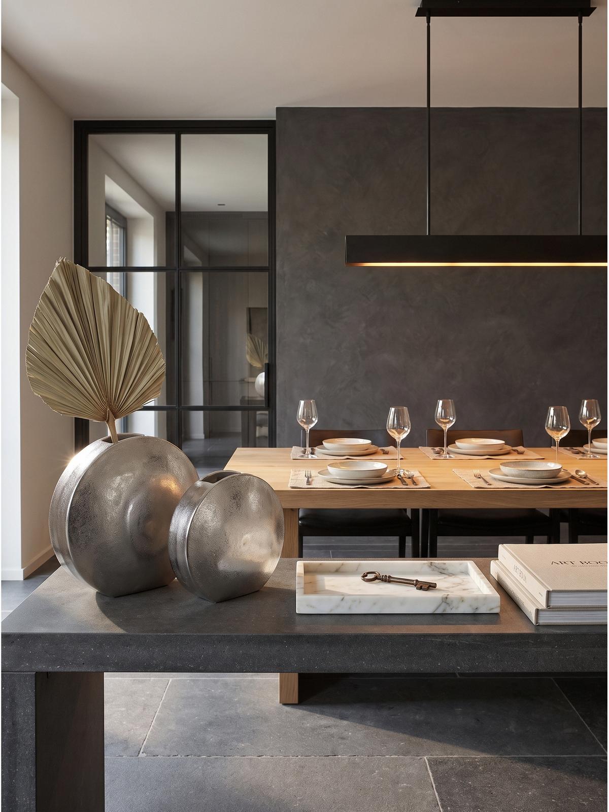 VASEN 2er-Set BERLENGA, Aluminium, handgefertigt, Silber, 35 x 13,5 x 34 cm - Silberfarben, Metall (34cm) - KADIMA DESIGN