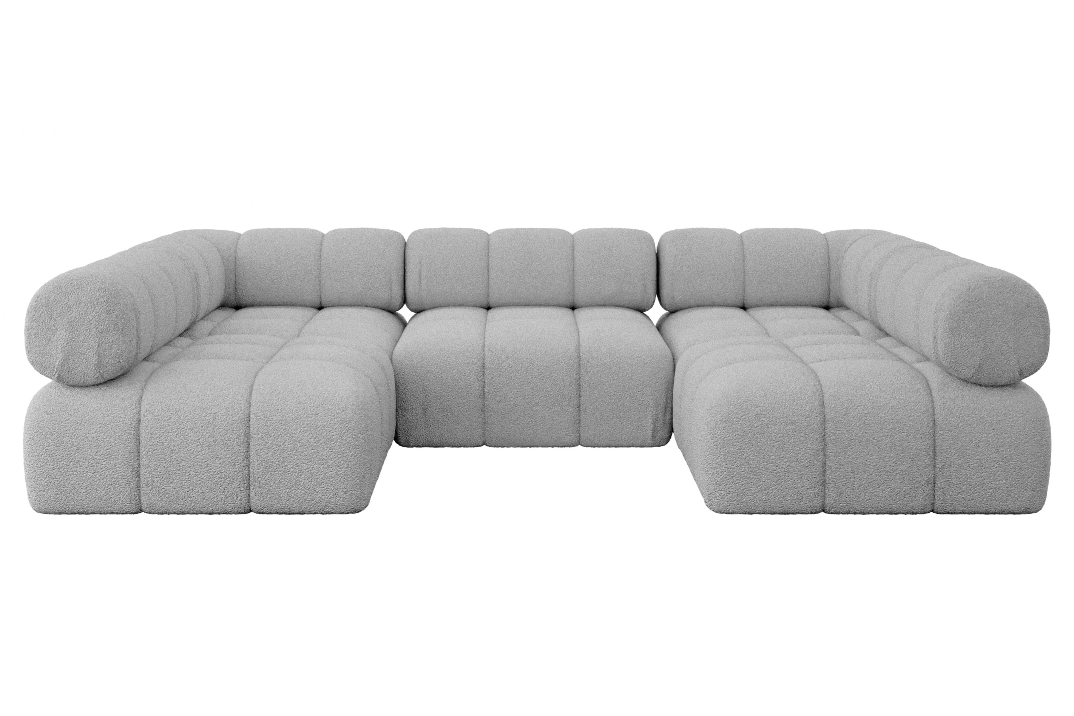 WOHNLANDSCHAFT modulares Sofa Garvo-U1 - 285x190x70 cm Hellgrau Bouclé - Hellgrau, Holzwerkstoff/Textil (285/70/190cm) - ALTDECOR