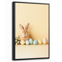 LEINWAND Bilder mit Rahmen - Eier - Kaninchen - Pastellfarbtöne - 20x30 - Hellgelb, Textil (20/30cm) - MuchoWow