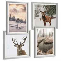 BILDER SET 4er Set - 50x50 cm & 40x60 cm Silberner Rahmen - Winterlandschaft mit Hirschen - Silberfarben, Kunststoff (50/50cm) - TULUP