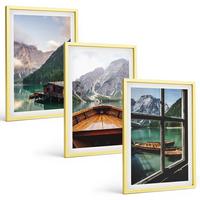 BILDER SET 3er Set - 40x60 cm Goldrahmen - Hütten am Bergsee Łódź - Goldfarben, Kunststoff (40/60cm) - TULUP