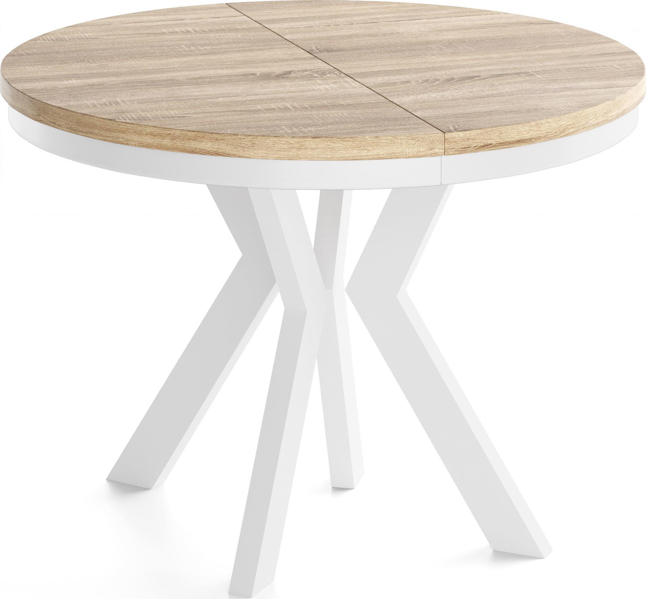 ESSTISCH Savio Weiß Neo rund ausziehbar verlängerbar, Eiche Sonoma Hellbraun 80-130/80/77 cm - Weiß/Sonoma Eiche, Holz/Holzwerkstoff (80/130/77cm) - WFL GROUP