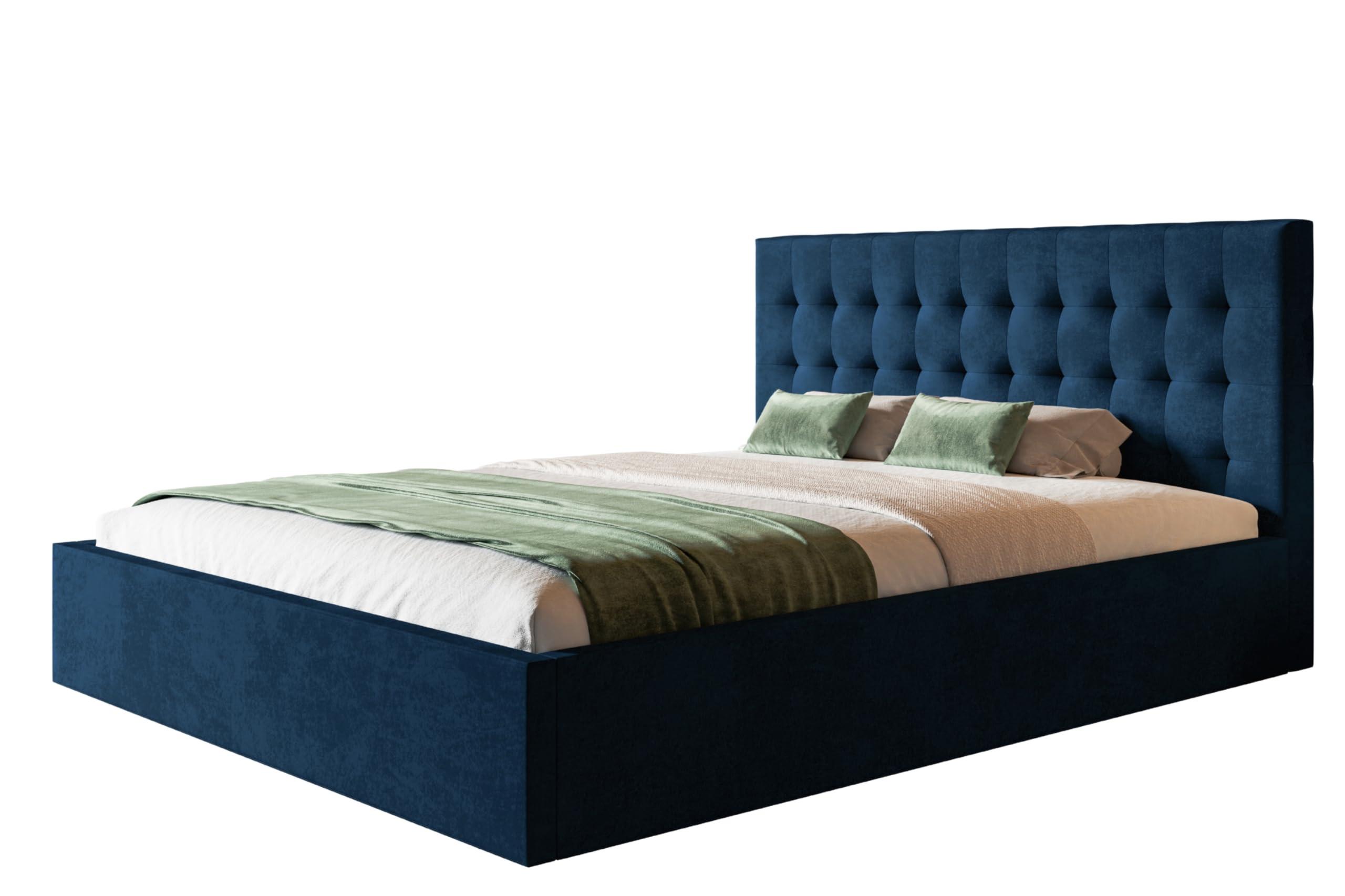 BETT 160x200 - Polsterbett mit Bettkasten und Metallrahmen - Modern Betten - Glatter Kronos-Stoff - Kollektion Rio, Blau - Blau, Holz/Textil (160/200cm) - Alpi-Möbel