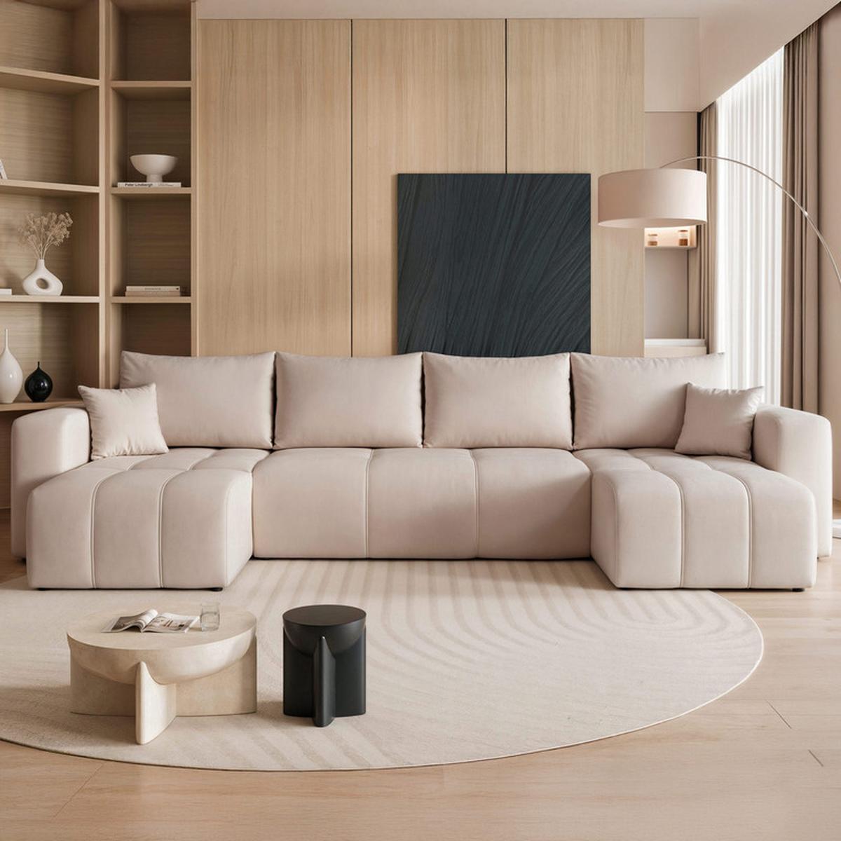 WOHNLANDSCHAFT PEDRO mit Schlaffunktion und Bettkasten Beige - Beige, Holzwerkstoff/Textil (318/79/145cm) - Idohome