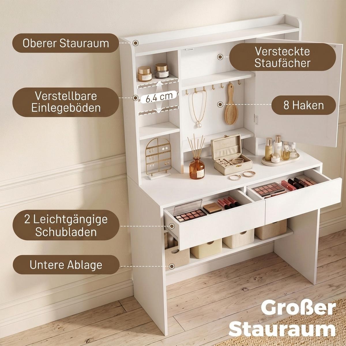SCHMINKTISCH MDF Weiß - Weiß, Holzwerkstoff (40/144.7/90cm) - HOMCOM