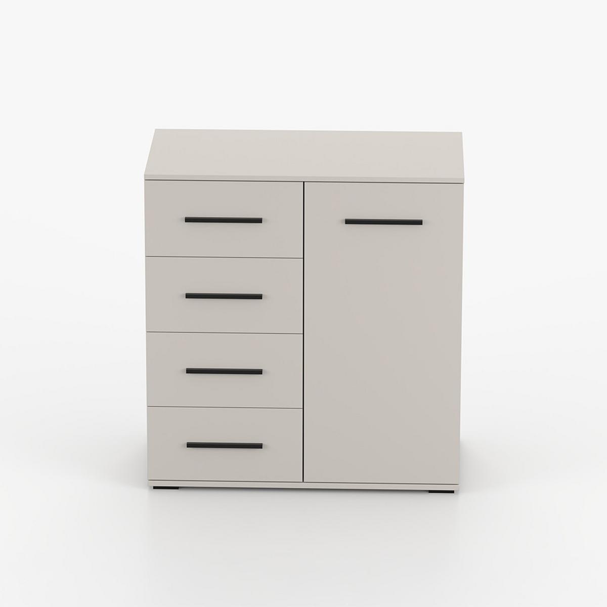 KOMMODE FRIDA MINI 01 KK 90 cm Kaschmir/Kaschmir, vier Schubladen, eine Drehtür, schwarze Griffe - Kaschmir/Schwarz, Holzwerkstoff/Kunststoff (90/96/45cm) - imoebel24
