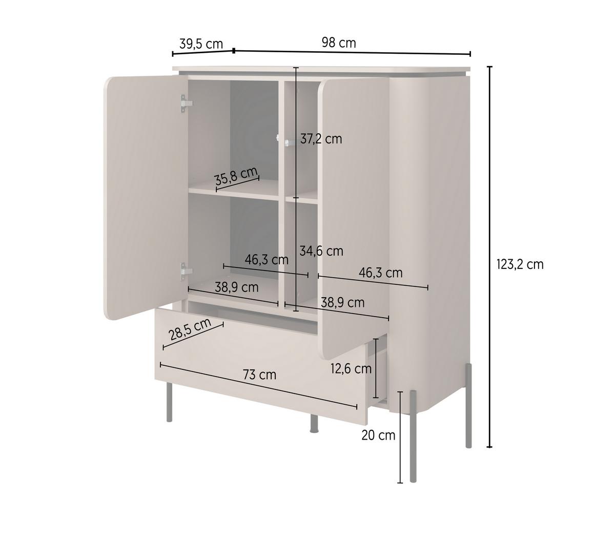 SIDEBOARD BELTA 98x39,5x123,2 cm mit 1 Schubladen und 2 Türen Congo - Beige, Holzwerkstoff (98/123.2/39.5cm) - MASSENO