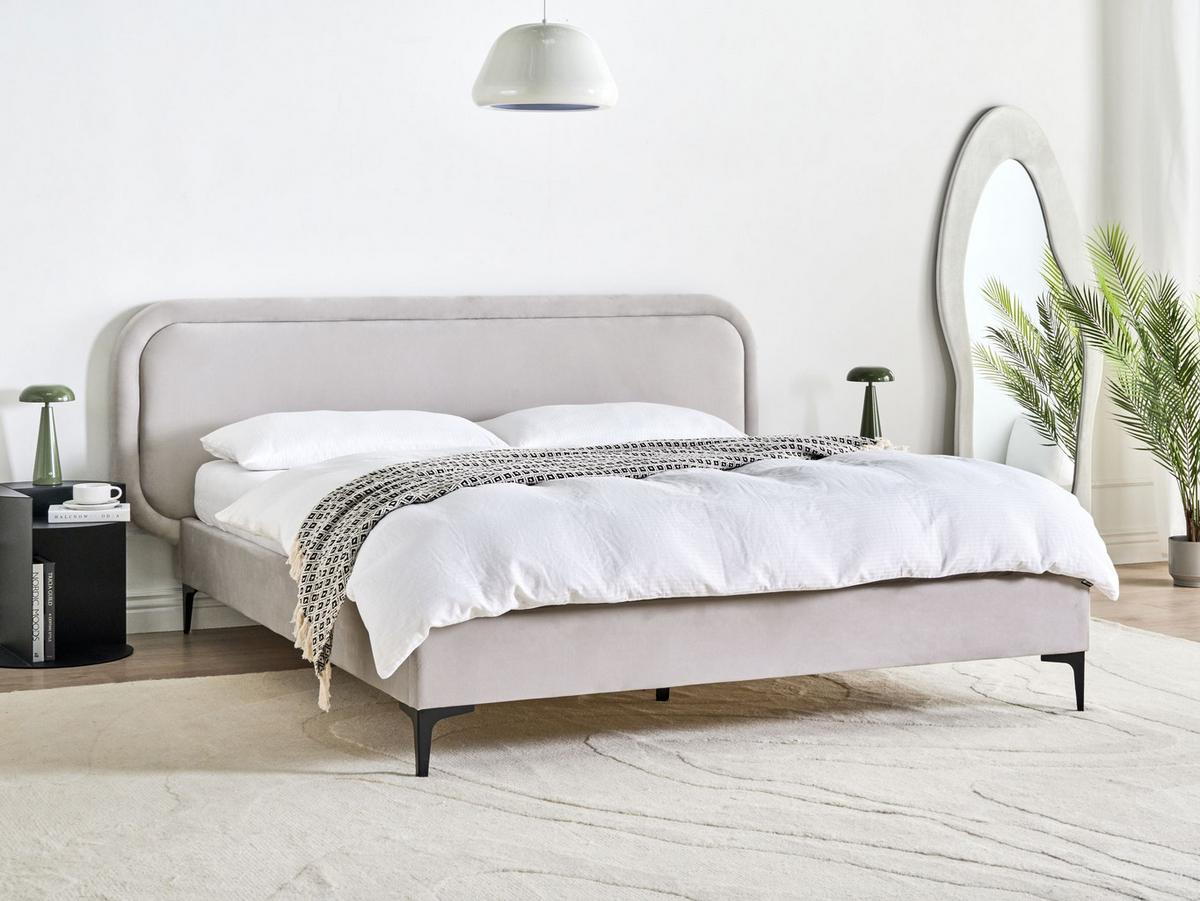 BETT mit Lattenrost 160/200 cm Hellgrau Suzette - Hellgrau, Textil (160/200cm) - Beliani