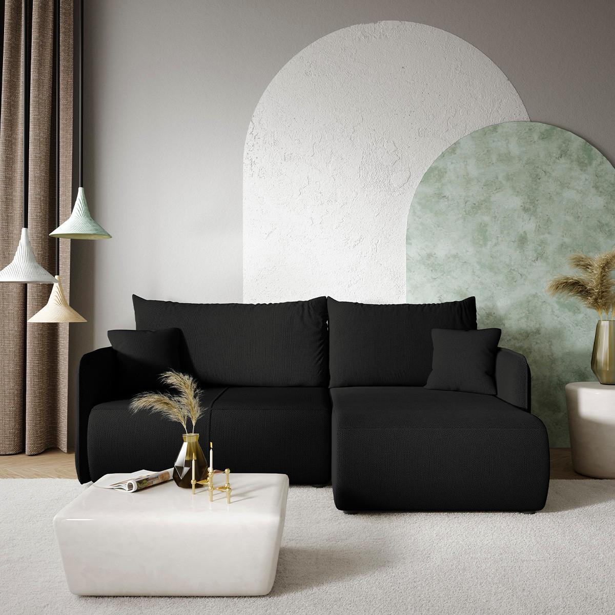 ECKSOFA Claudio 3 Sitzplätze Schwarz - Schwarz, Holz (207/148cm) - Petits-meubles