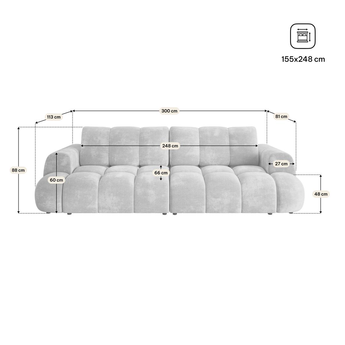 BETTSOFA DAFNE Hellbraun Chenille-Stoff mit Schlaffunktion - Hellbraun, Textil (300/88/113cm) - MASSENO