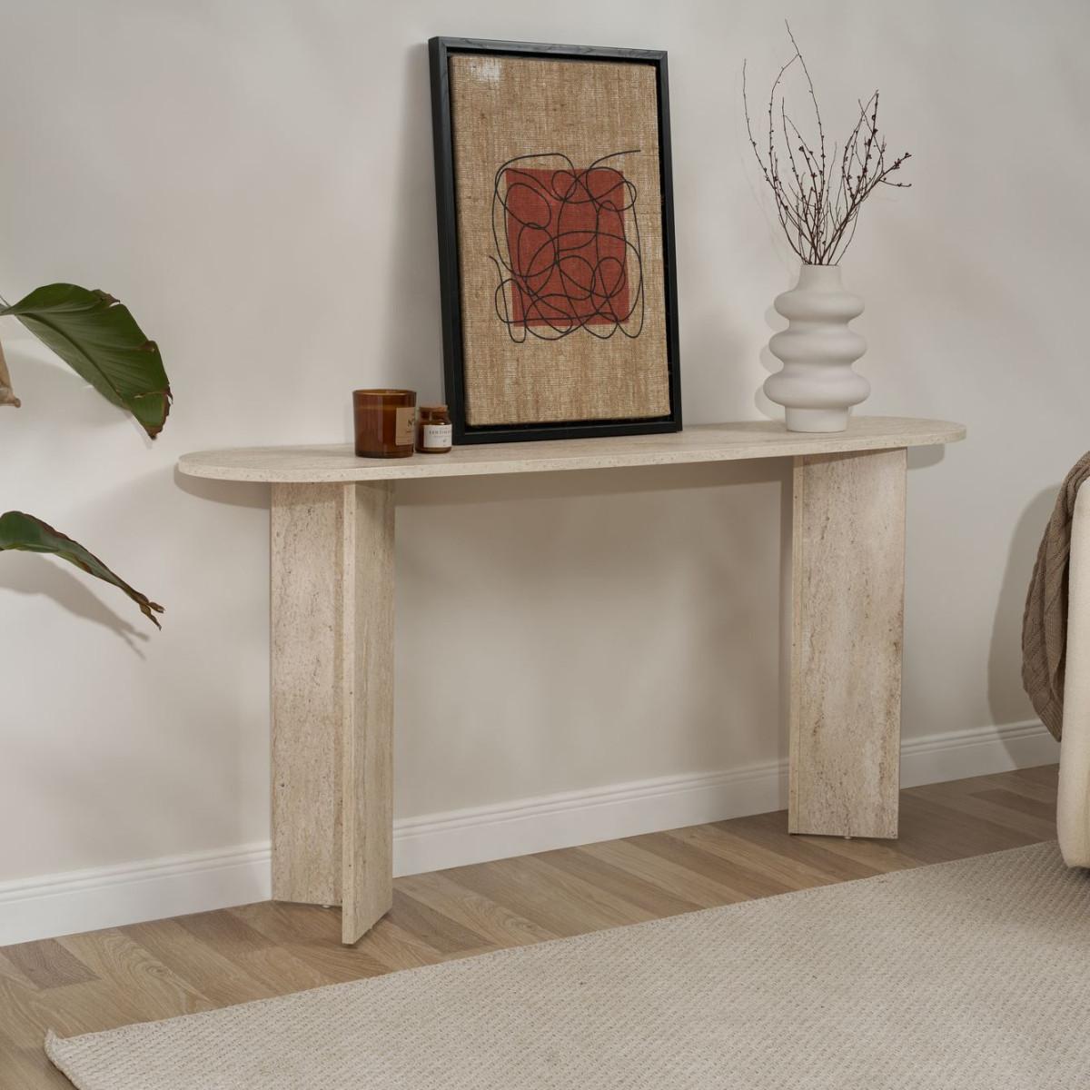 KONSOLE mit zwei Beinen SIRA 150/35/75 cm - Beige, Holzwerkstoff (46/35/75cm) - Calicosy