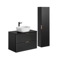 BADMÖBEL 80.6cm Adriel 2er-Set Mattschwarz - Schwarz, Holzwerkstoff (80.6/59/46cm) - Petits-meubles