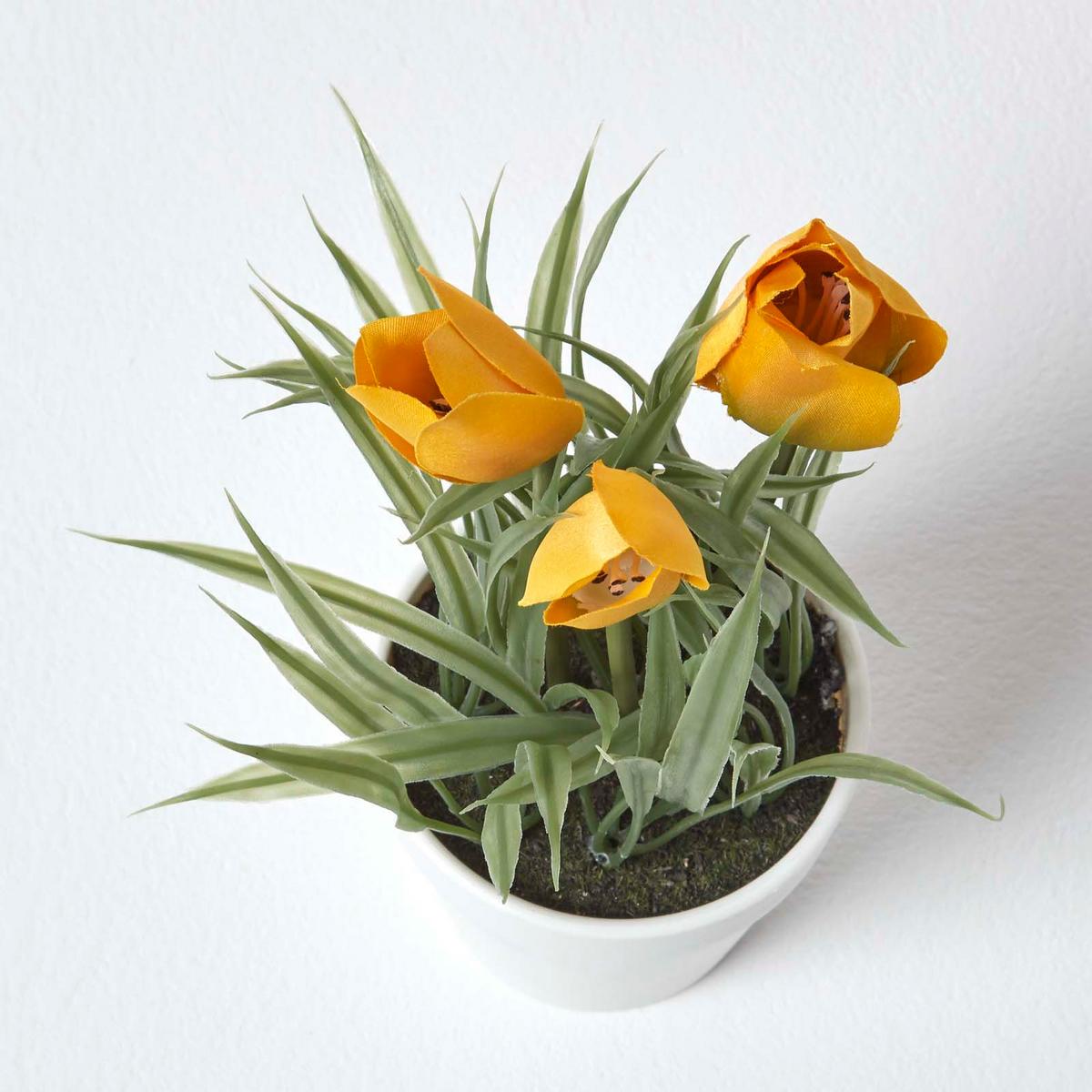 KUNSTBLUMEN Tulpen gelb im Blumentopf, 22 cm - Gelb, Kunststoff (22cm) - Homescapes