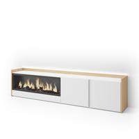 LOWBOARD, Weiß und Eiche, 212/35/50cm, Kamin mit Feuereffekt XXL - Weiß, Holzwerkstoff (212/50/35cm) - Skraut Home