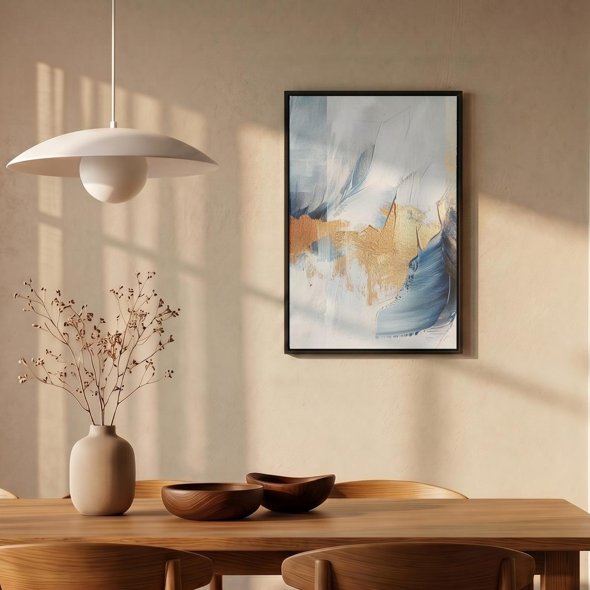 LEINWAND Bilder mit Rahmen - Gold - Blau - Aquarell - Kunst - Modern - 40x60 - Hellblau, Textil (40/60cm) - MuchoWow
