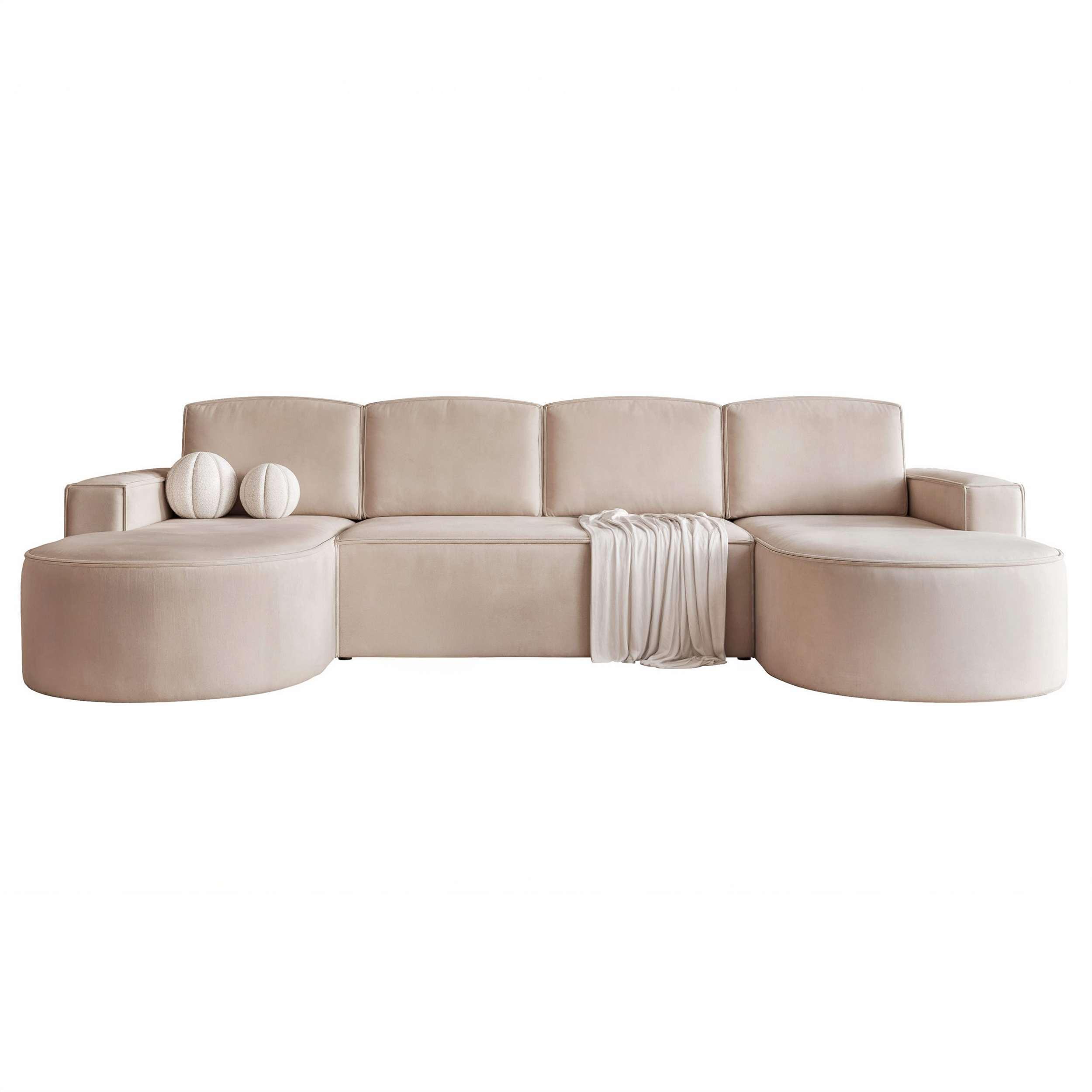 WOHNLANDSCHAFT U-Form mit Schlaffunktion, Beige - Beige, Textil (316/88/157cm) - Idohome