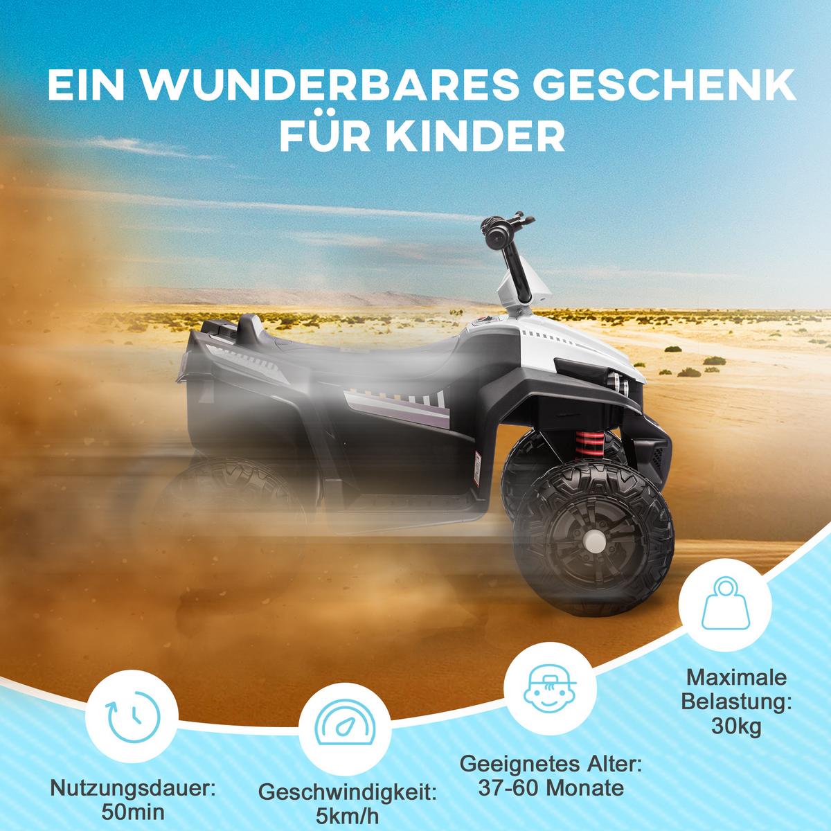 KINDER Elektroquad, Weiß, Kunststoff, Metall, 85cm x 55,5cm x 62cm - Weiß, Metall (85/55.5/62cm) - AIYAPLAY