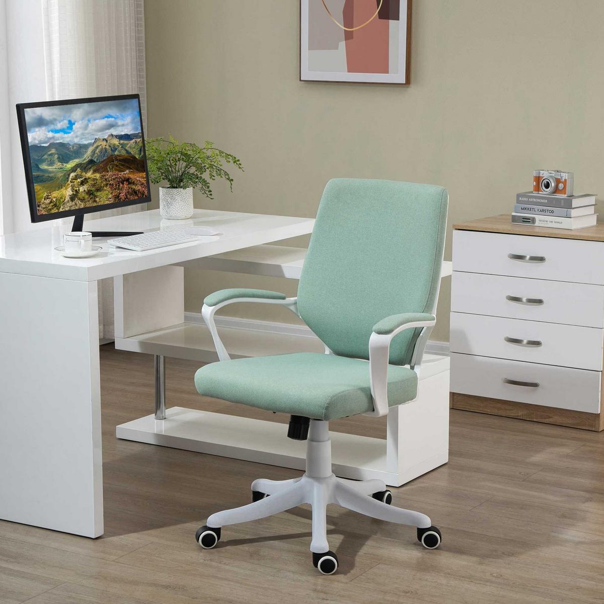 BÜROSTUHL Drehstuhl höhenverstellbarer dick gepolstert Polyester Grün+Weiß - Hellgrün, Kunststoff (69/100/62cm) - Vinsetto