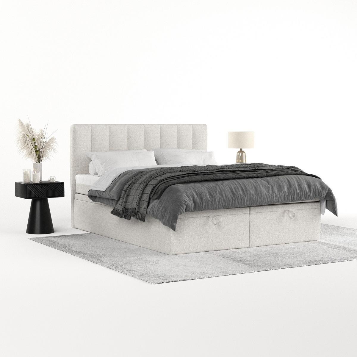 BOXBETT Lume 160/200 cm Hellbeige im Riva Stoff - Sandfarben/Schwarz, Holz/Holzwerkstoff (160/200cm) - AltaBeds