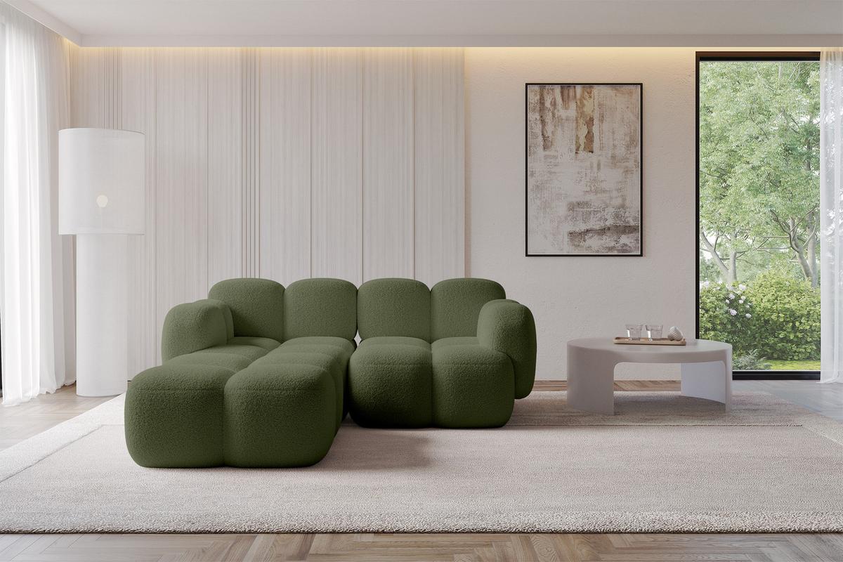 ECKSOFA modulares Sofa Links Miko-L1 214x205x75 Grün Bouclé - Smaragdgrün/Schwarz, Holzwerkstoff/Kunststoff (214/205cm) - ALTDECOR