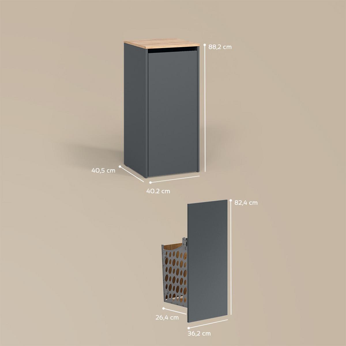 BADSCHRANK Paolina Anthrazit/Goldkraft Eiche 40.2 x 88.2 cm mit Wäschkorb - Honigeiche/Anthrazit, Holzwerkstoff (40.2/88.2/40.5cm) - Livinity®