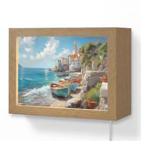 WANDLEUCHTE Boote - Felsen - Meer - Sonne 20x15 cm - Blau, Holzwerkstoff (20/15/8cm) - OnlyWow
