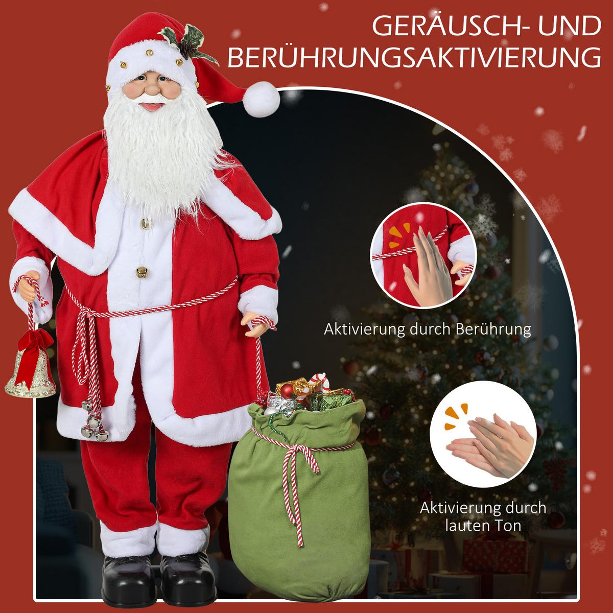 WEIHNACHTSMANN 1,4 m mit Geschenk- und Weihnachtsglocken, Soundfunktion - Rot, Kunststoff/Metall (21/140/55cm) - HOMCOM