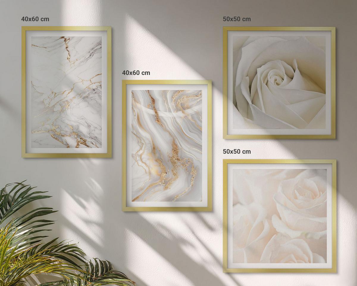 BILDER SET 4er Set - 50x50 cm & 40x60 cm Goldrahmen - Elegante Marmormuster - Goldfarben, Kunststoff (50/50cm) - TULUP