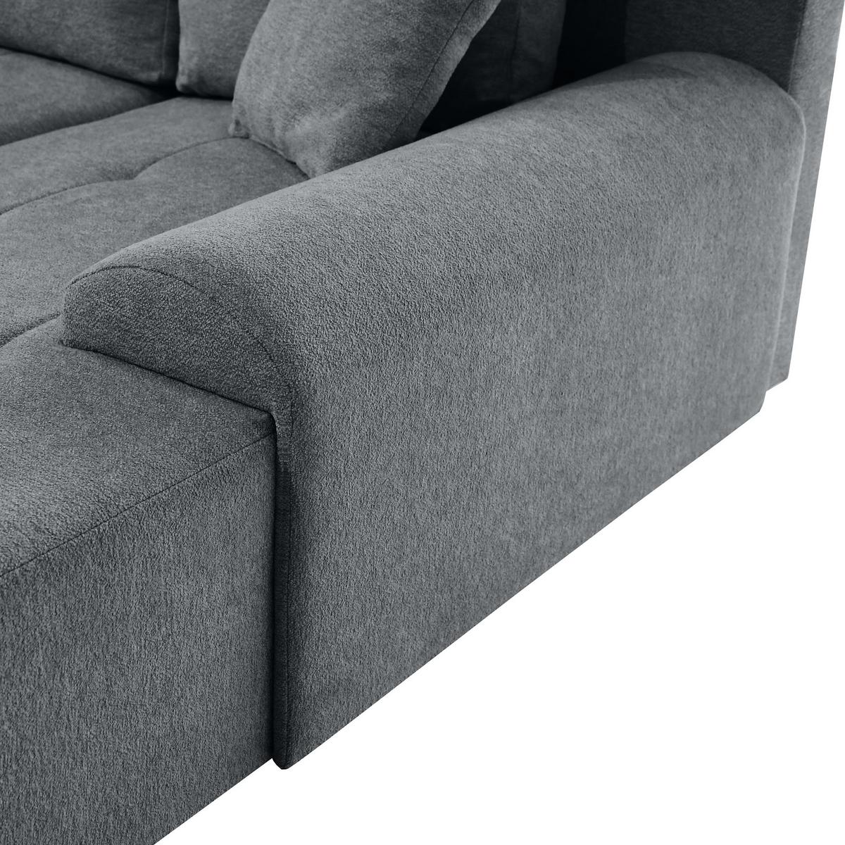 ECKSCHLAFSOFA Dallas mit Bettkasten, 255 cm, Dunkelgrau, rechts, Velour-Stoff - Dunkelgrau, Textil (255/175cm) - Beautysofa