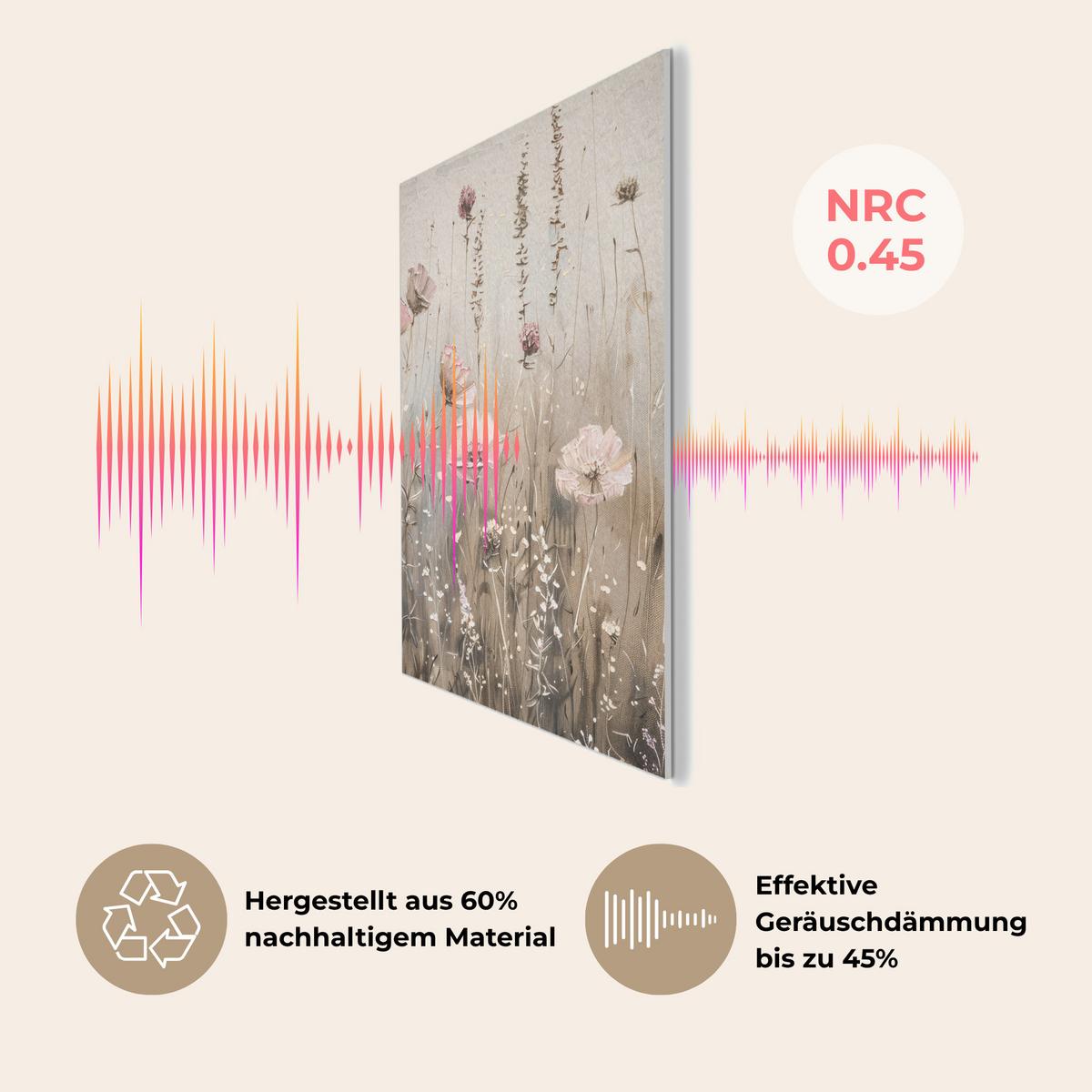 AKUSTIKBILD Blumen - Rosa - Modern - Beige Wandbilder 60x80 cm - Beige, Kunststoff (60/80/0.9cm) - MuchoWow