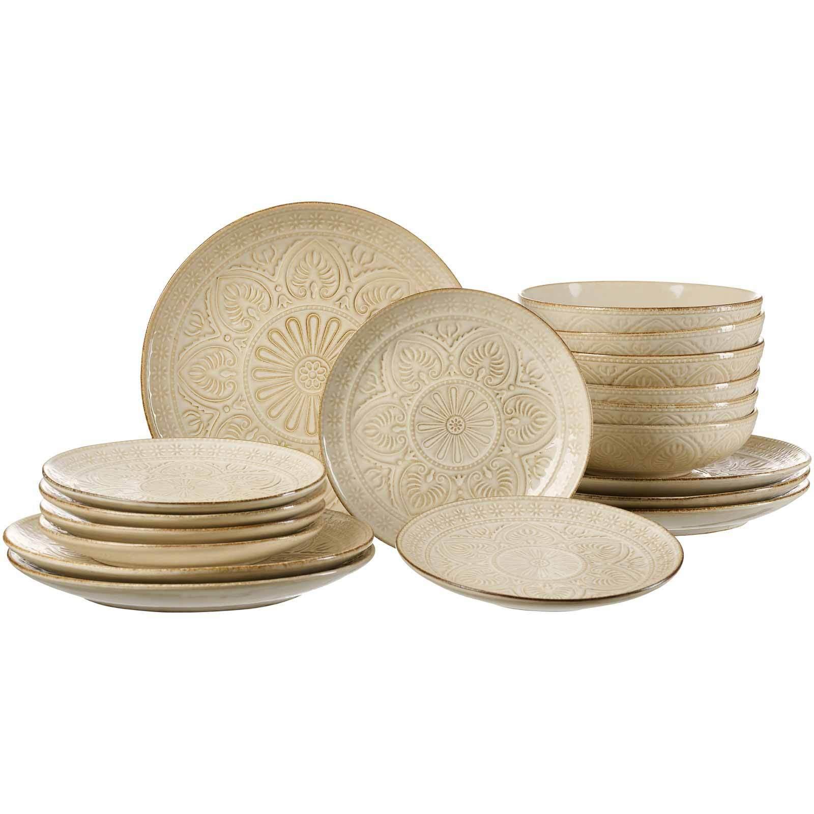 TELLERSET Omara beige 18-tlg. - Beige, Keramik (36/33.5/54cm) - Ritzenhoff Breker