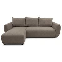 ECKSCHLAFSOFA Zordo HELLBRAUNER CHENILLE LINKS MIT ZWEI BETTKÄSTEN - Hellbraun/Schwarz, Kunststoff/Textil (256/170cm) - Selsey