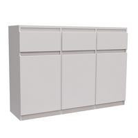 KOMMODE MERAVIGLIA 120/85/33 cm mit 3 Schubladen 3 Türen Weiß - Weiß, Holzwerkstoff (120/85/33cm) - MASSENO