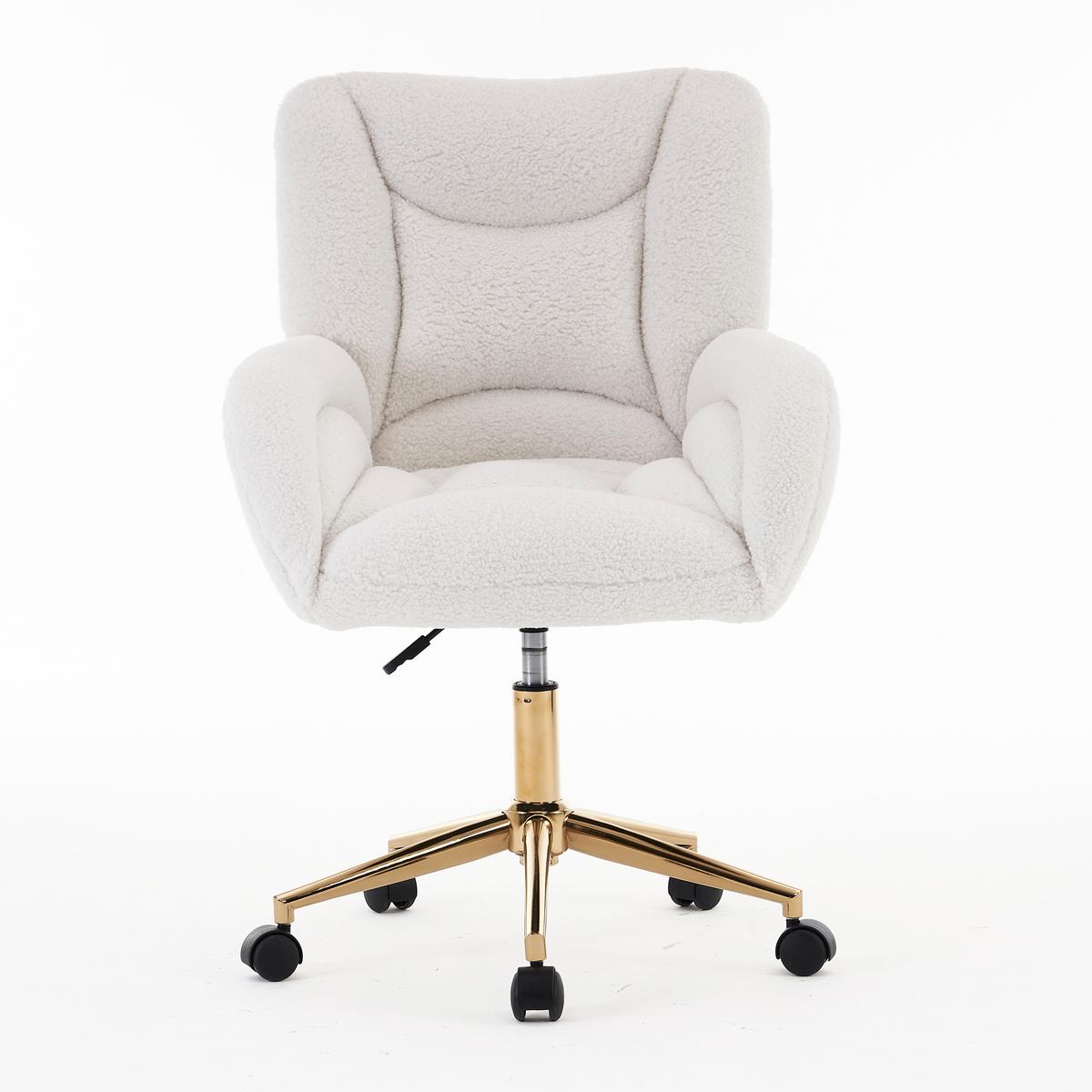 BÜROSTUHL teddy-stoff weiß & gold, höhenverstellbar & 360° drehbar - Weiß, Textil (64/92.5/62cm) - Urban Meuble