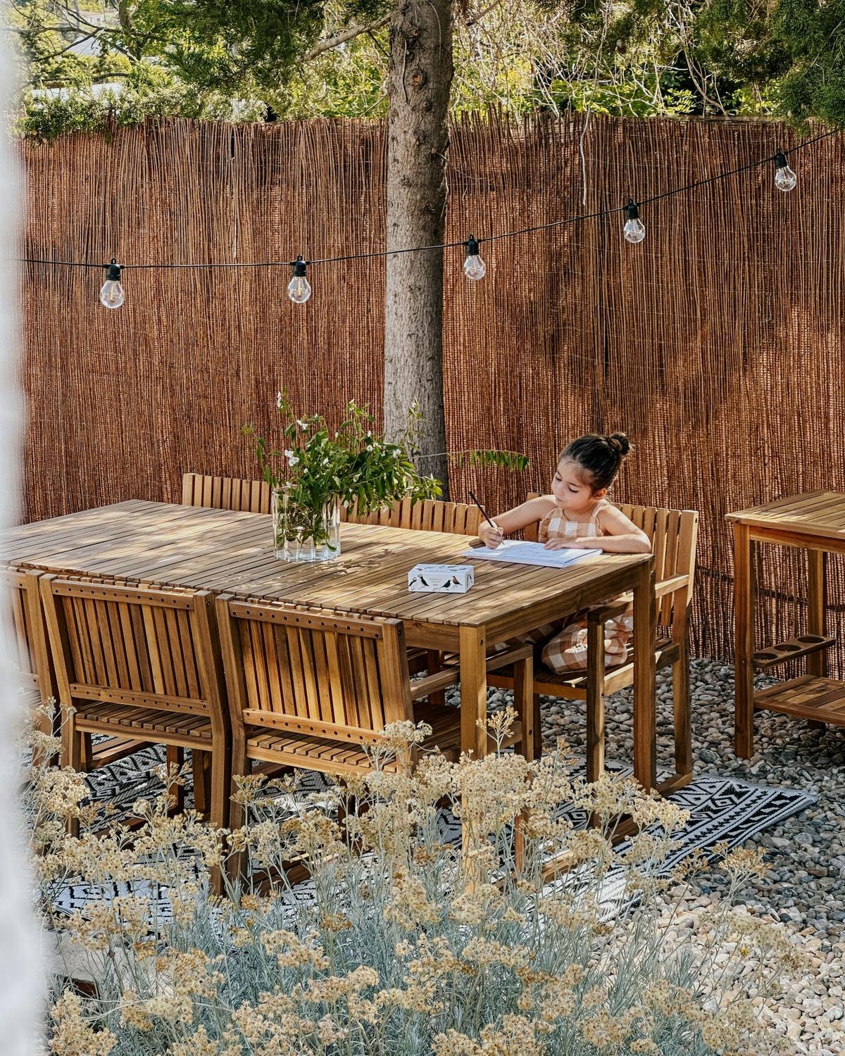 GARTENSTUHL 8er Set Blau Sassari II - Hellbraun/Blau, Holz (54/80/59cm) - Beliani