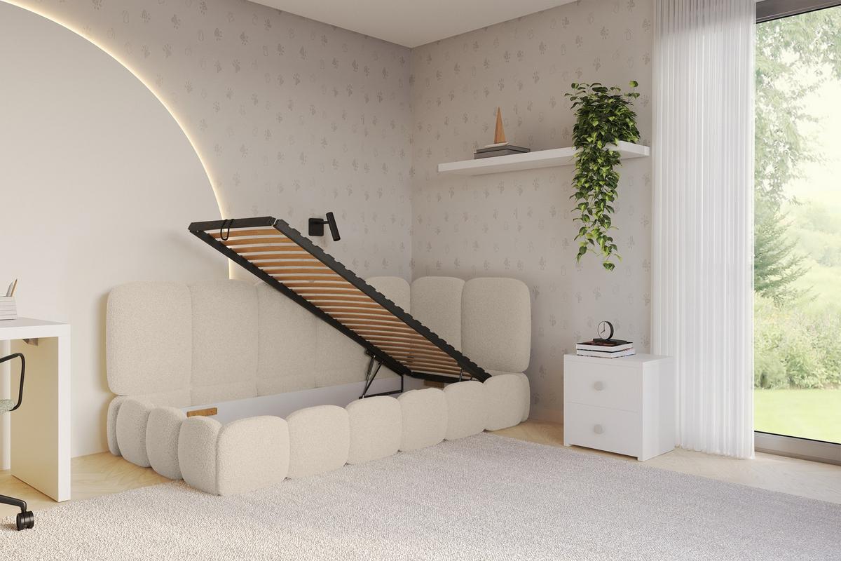 EINZELLBETT Jugendbett mit Bettkasten, Links - AVRY 80x200 Dunkelbeige - Cappuccino, Holzwerkstoff/Textil (80/200cm) - ALTDECOR