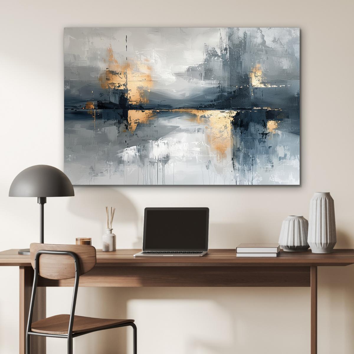 METALLBILD Kunst - Grau - Gold - Abstrakt Deko Groß 120x80 cm - Dunkelgrau, Metall (120/80cm) - MuchoWow