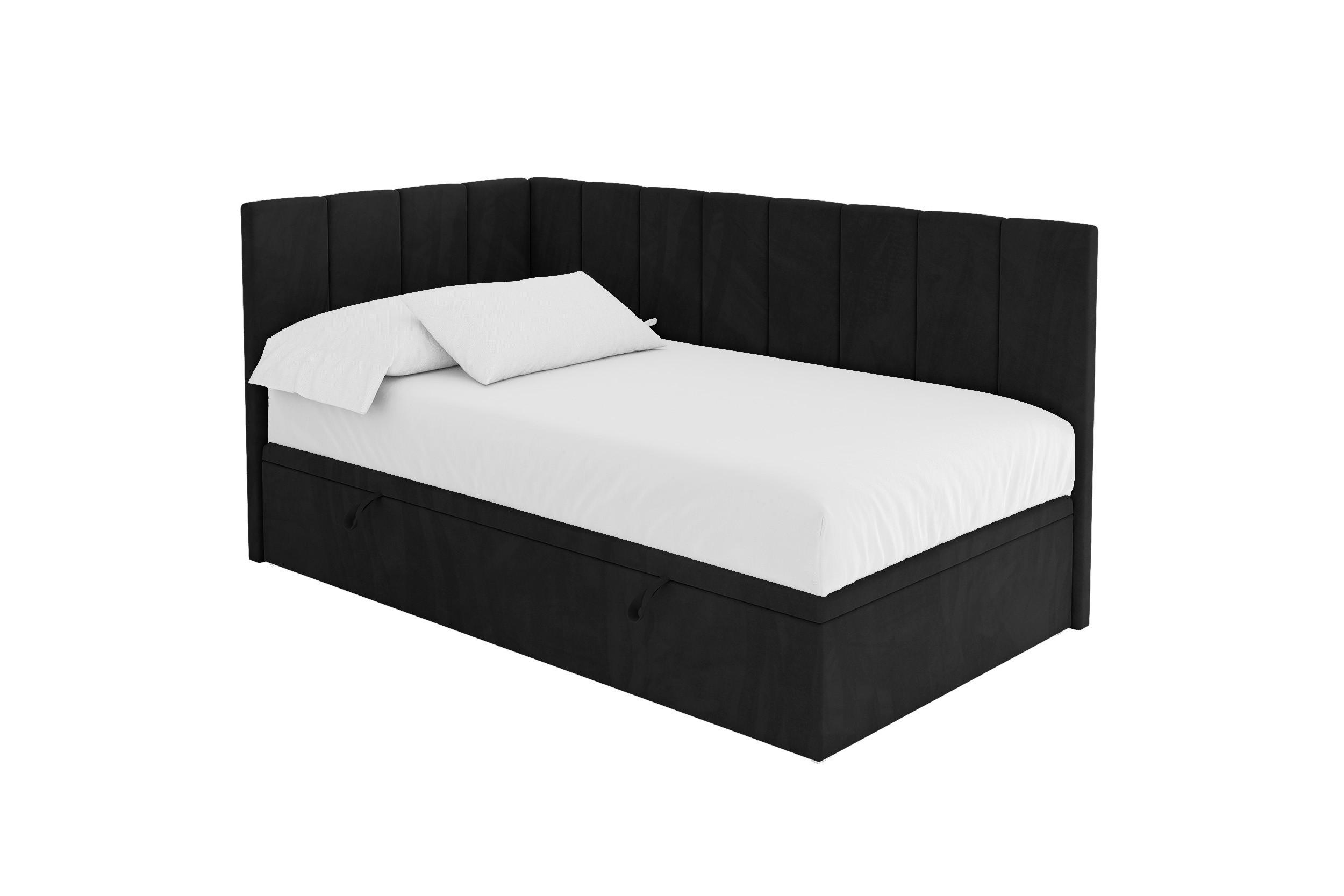 EINZELBETT Jugendbett mit Bettkasten Rechts, mit Matratze - LOVY 100x200 Schwarz - Schwarz, Holzwerkstoff/Textil (100/200cm) - ALTDECOR