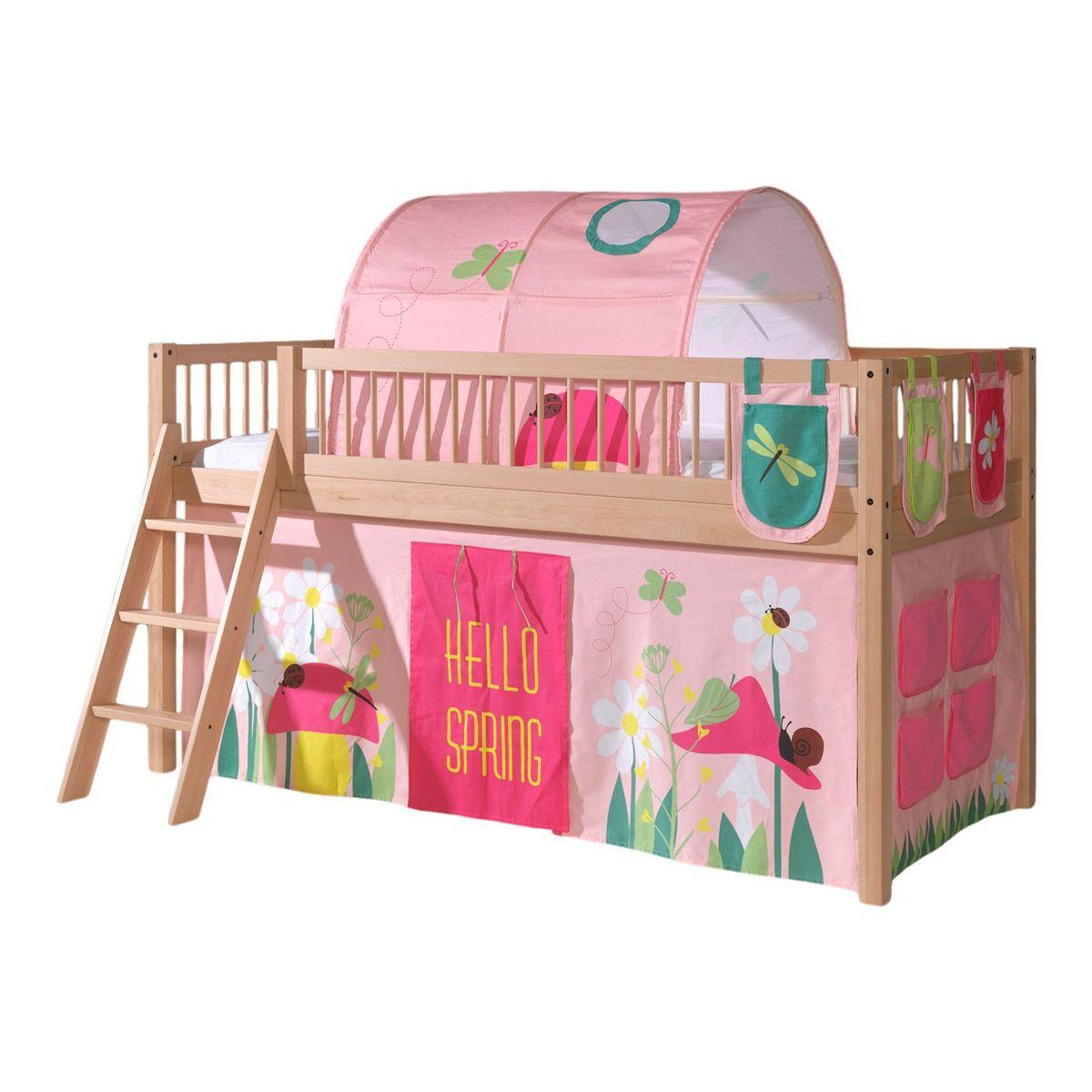 HALBHOHES BETT Kelci 90x200 Textilset Spring mit Tunnel Buche massiv - Buchefarben, Holz (90/200cm) - 58aufmkessel