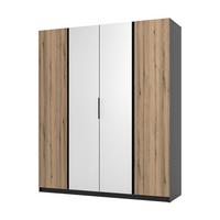 DREHTÜRENSCHRANK CAGLIARI 200/239/61,9cm 4-türig mit Spiegel Schwarz - Goldfarben/Schwarz, Holzwerkstoff (200/239/61.9cm) - MASSENO