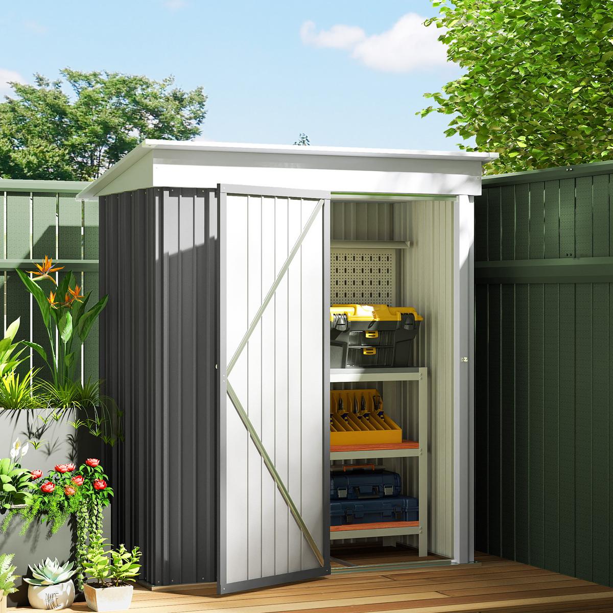 GERÄTEHAUS Verzinkter Stahl Grau - Grau, Metall (95/181/161cm) - Outsunny