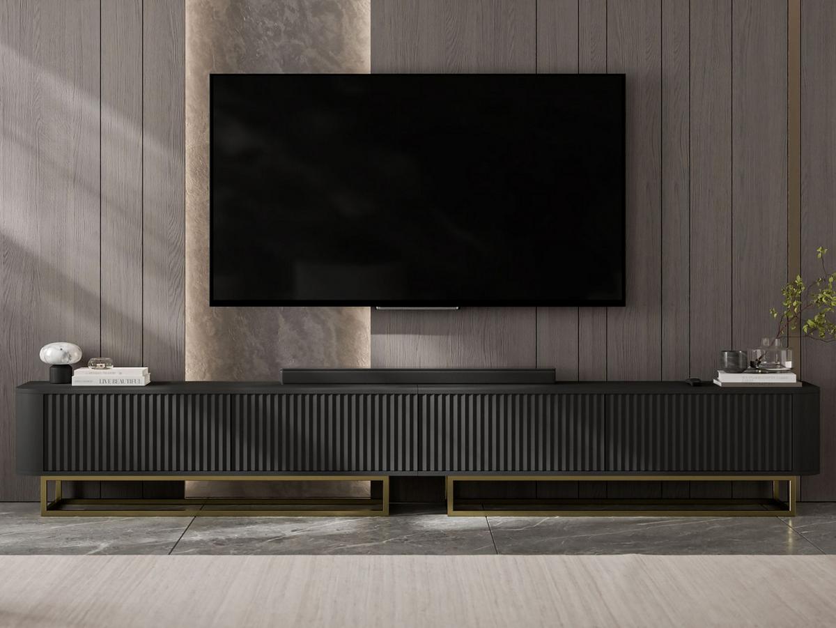 TV-LOWBOARD 2er-Set Aurora Schwarz matt 280 cm mit Metallrahmen - Goldfarben/Schwarz, Holzwerkstoff/Metall (280/44/35cm) - Meble Lindner