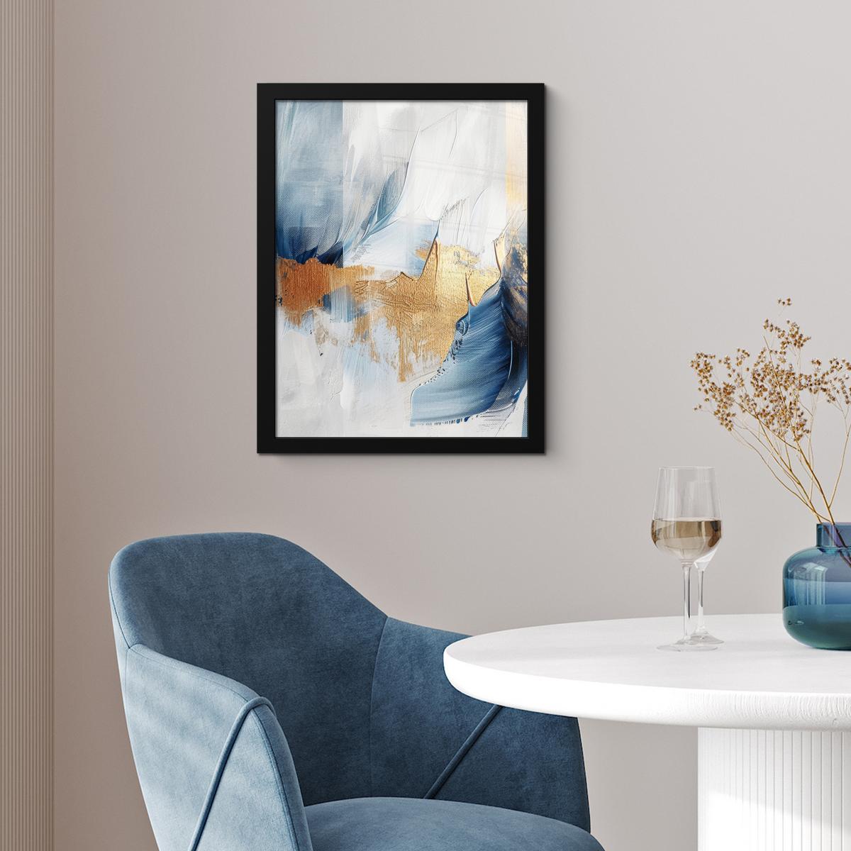POSTER MIT RAHMEN Gold - Blau - Aquarell - Kunst - Modern Bilderrahmen 30x40 cm - Hellblau, Papier (30/40cm) - MuchoWow