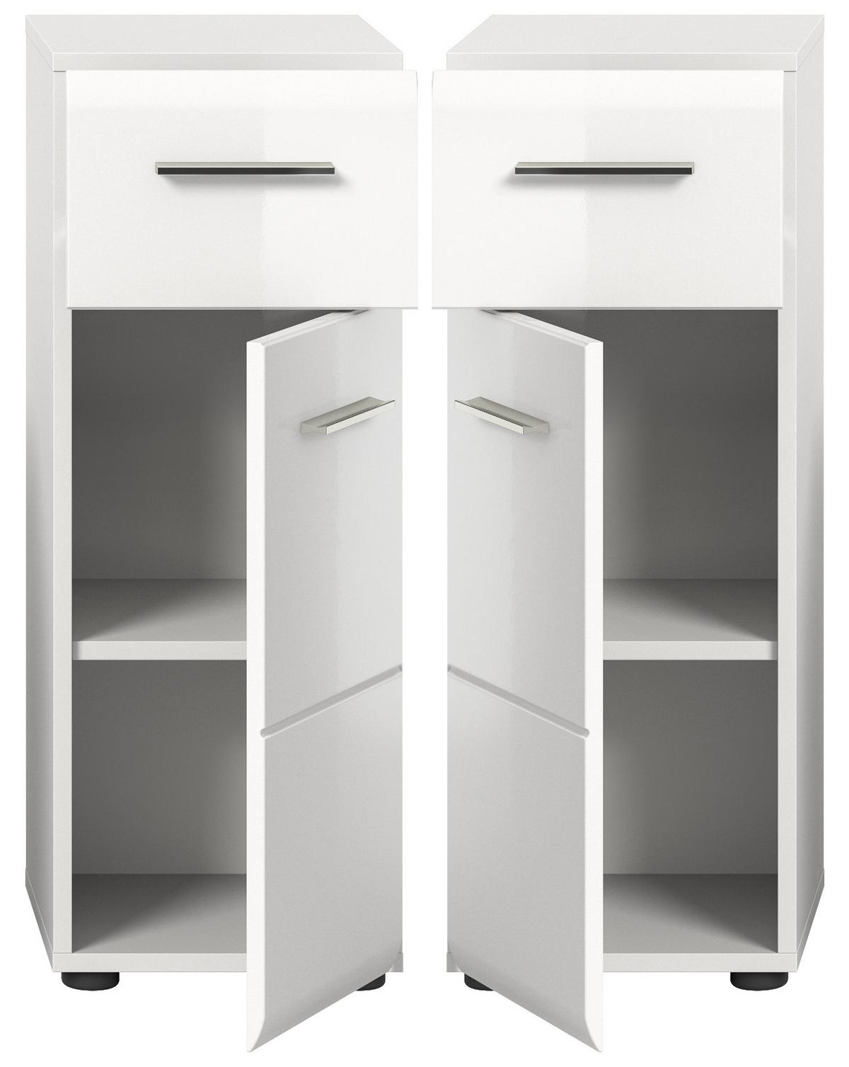 BADKOMMODE weiß Hochglanz, Badezimmer Schrank 30 x 80 cm - Weiß Hochglanz/Silberfarben, Holzwerkstoff/Kunststoff (30/80/30cm) - Inn.Furn