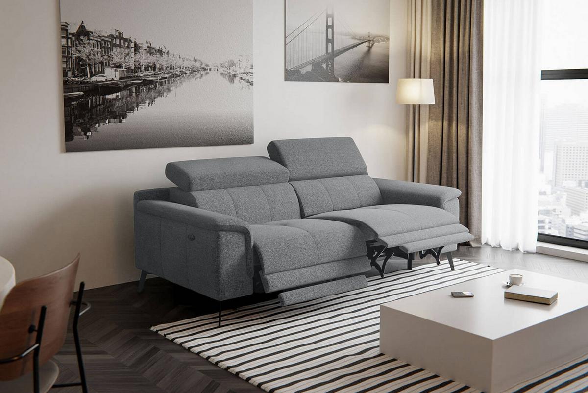 RELAXSOFA FIERO 3-Sitzer mit 2 Relaxfunktionen, grau - Schwarz/Grau, Holzwerkstoff/Textil (212/82/103cm) - Wozimo