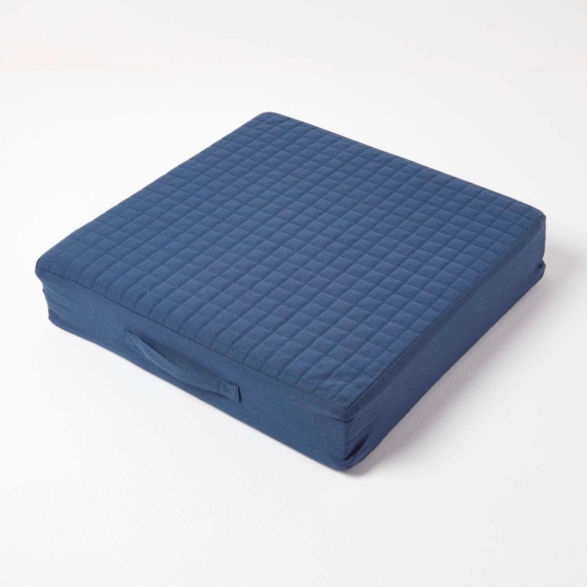 SITZKISSEN-BEZUG blau 50/50/10 – Kissenhülle wattiert, Baumwolle - Dunkelblau, Textil (50/50/10cm) - Homescapes