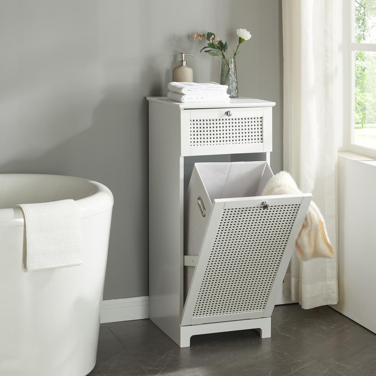 WÄSCHESCHRANK Karlsøy - Weiß, Holzwerkstoff (38/90/40cm) - [en.casa]