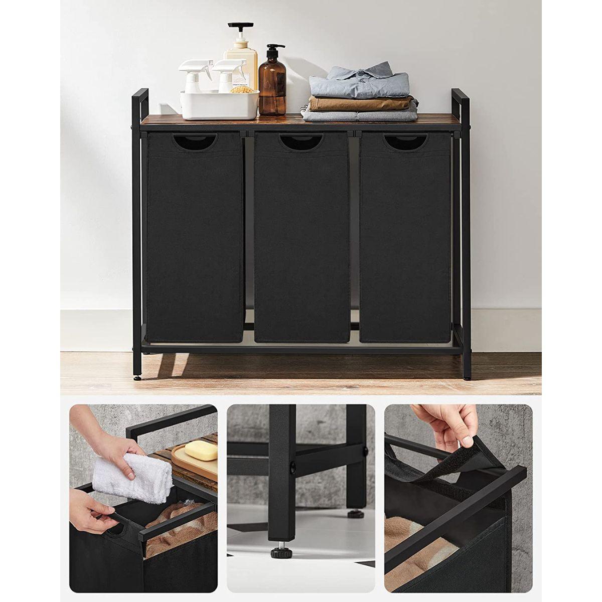 WÄSCHEBEHÄLTER mit 3 Fächern 38L - Schwarz, Holzwerkstoff (33/72/97.5cm) - Calicosy