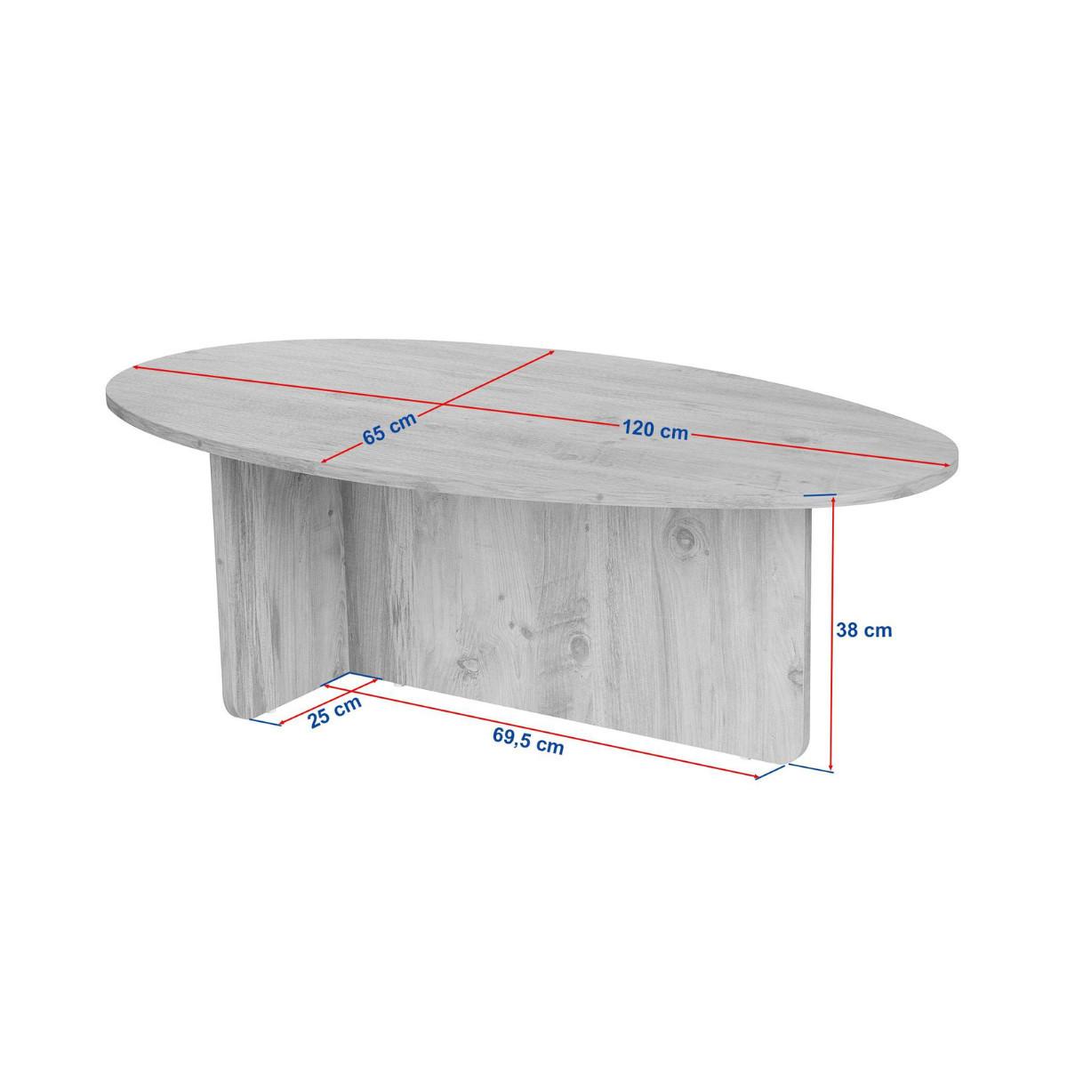 COUCHTISCH mit ovaler Platte L125 cm 65/120/40 cm - Beige, Holzwerkstoff (70/65/40cm) - Calicosy
